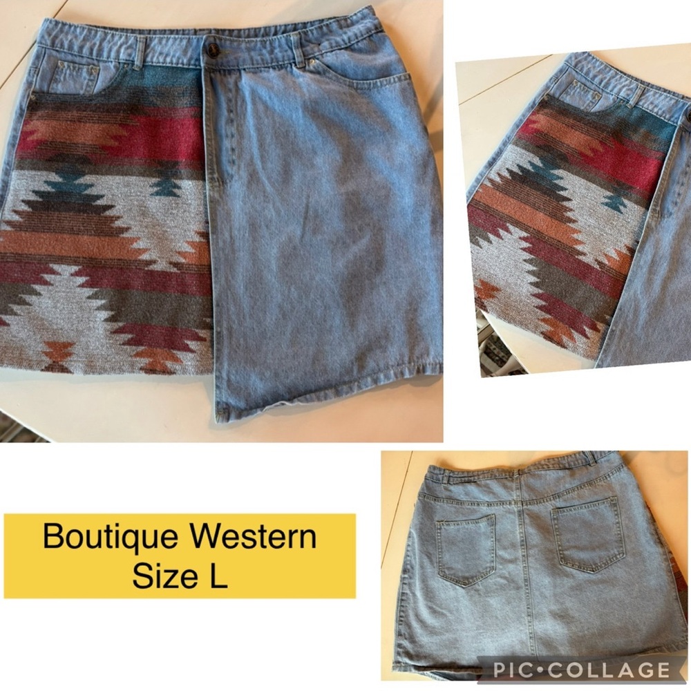 Asymmetrical Denim Skirt with Vintage Patch